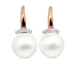 9ct Rose Gold Fresh Water Pearl and Diamond Earrings