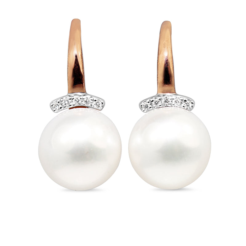 9ct Rose Gold Fresh Water Pearl and Diamond Earrings