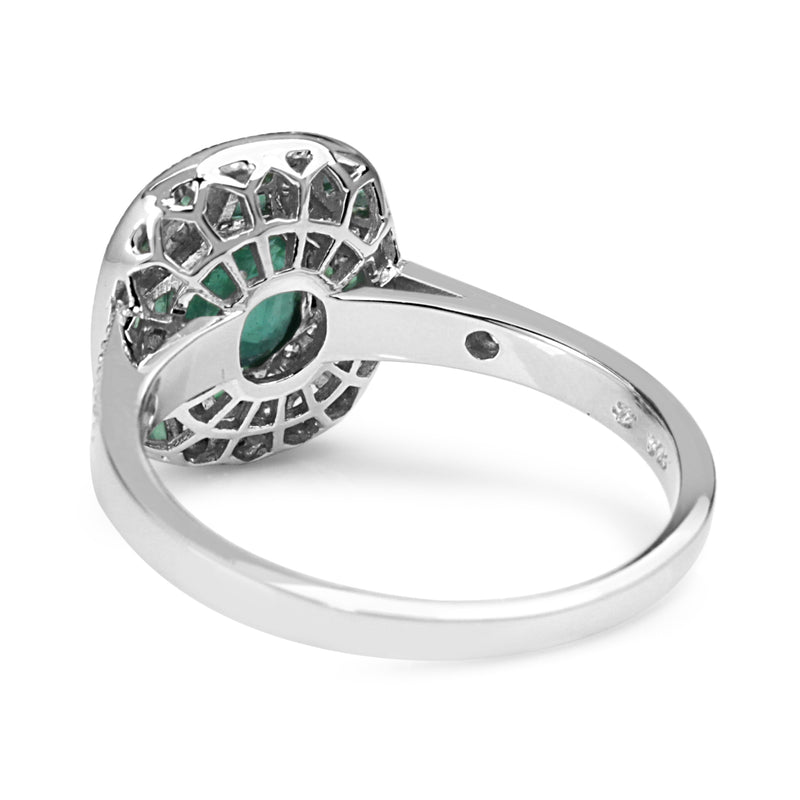 9ct White Gold Emerald and Diamond Art Deco Style Ring