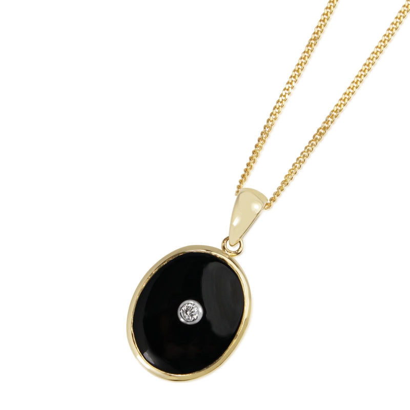 9ct Yellow Gold Onyx and Diamond Necklace
