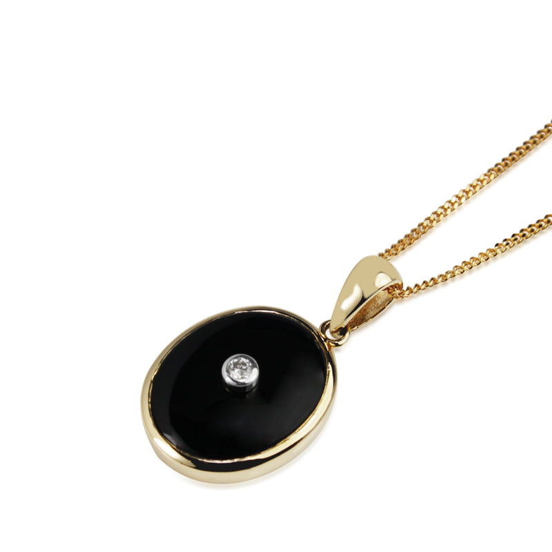 9ct Yellow Gold Onyx and Diamond Necklace