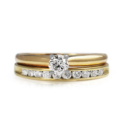 14ct Yellow Gold Diamond Solitaire and Wedding Band Ring Set