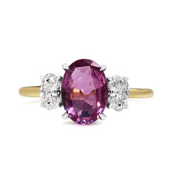 18ct Yellow and White Gold Oval Pink Sapphire and Diamond 3 Stone Ring