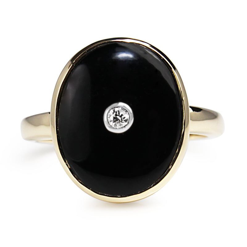 9ct Yellow Gold Onyx and Diamond Ring