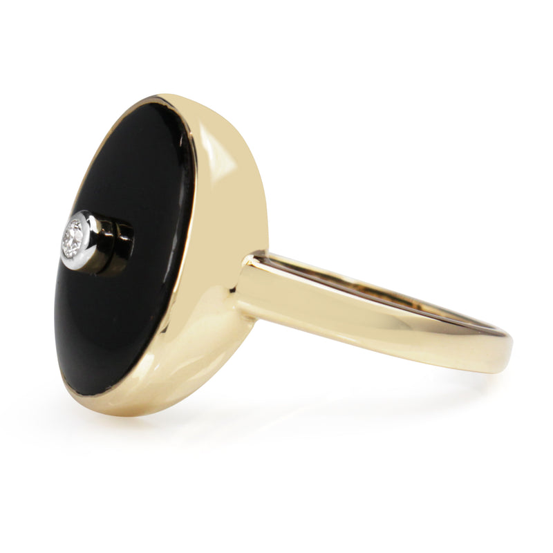 9ct Yellow Gold Onyx and Diamond Ring