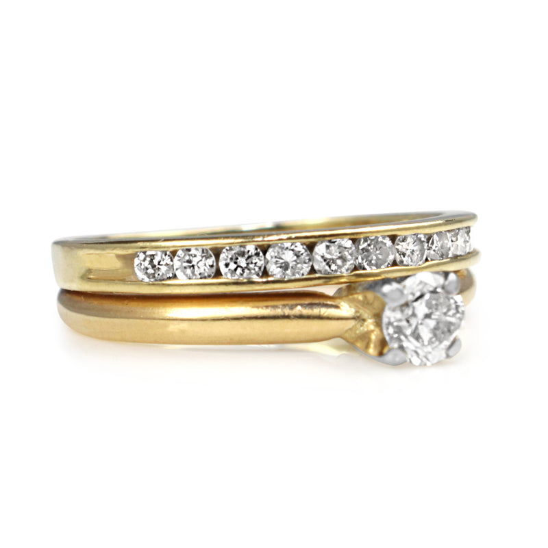 14ct Yellow Gold Diamond Solitaire and Wedding Band Ring Set