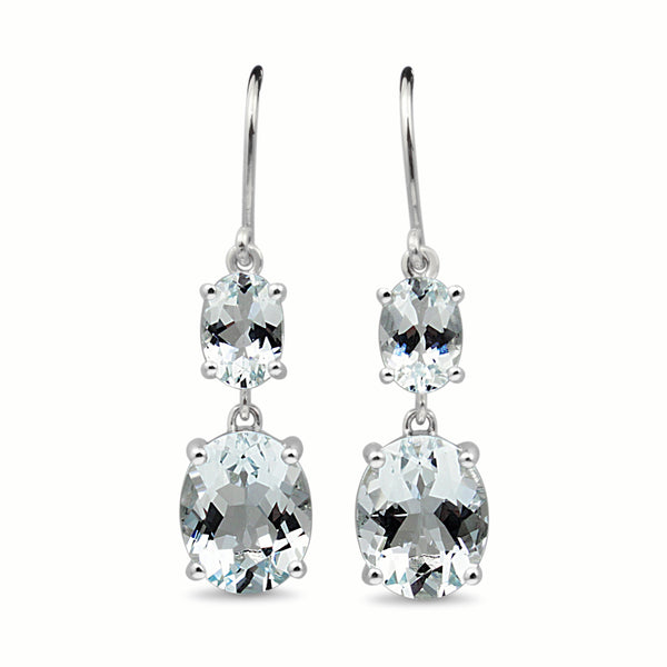 9ct White Gold Aquamarine Drop Earrings