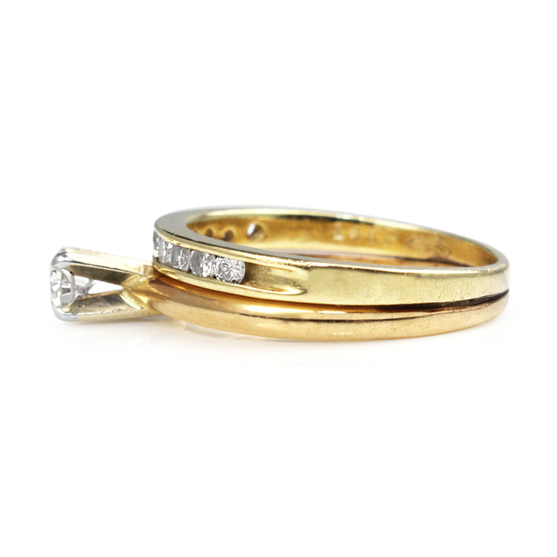 14ct Yellow Gold Diamond Solitaire and Wedding Band Ring Set
