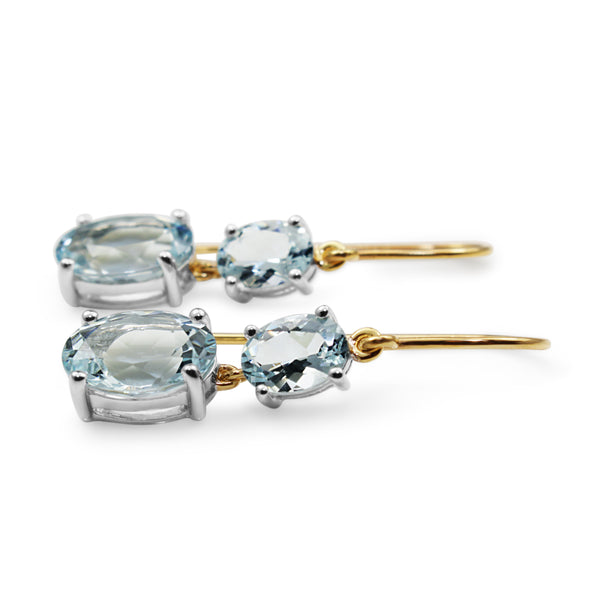 9ct Yellow and White Gold Aquamarine Drop Earrings