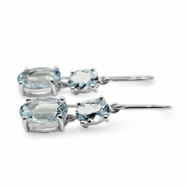 9ct White Gold Aquamarine Drop Earrings