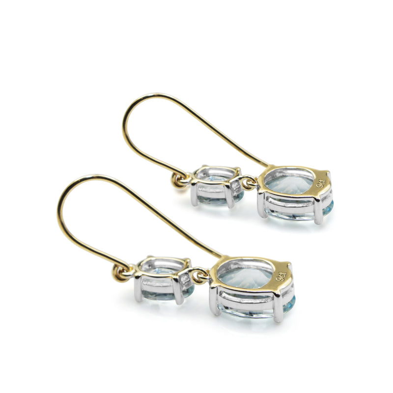 9ct Yellow and White Gold Aquamarine Drop Earrings