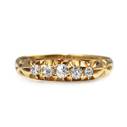 18ct Yellow Gold Vintage Old Cut 5 Stone Diamond Ring