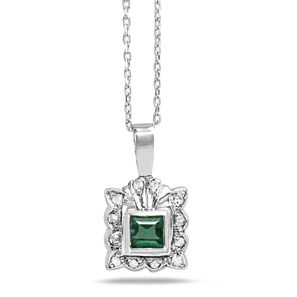 Palladium Art Deco Emerald and SDiamond Necklace