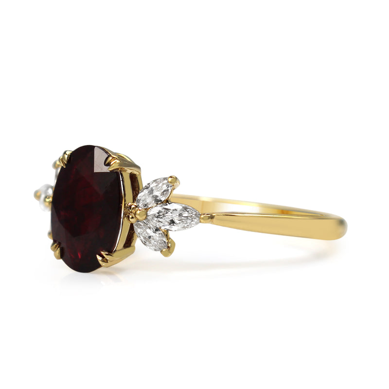 18ct Yellow Gold Ruby and Marquise Diamond Ring