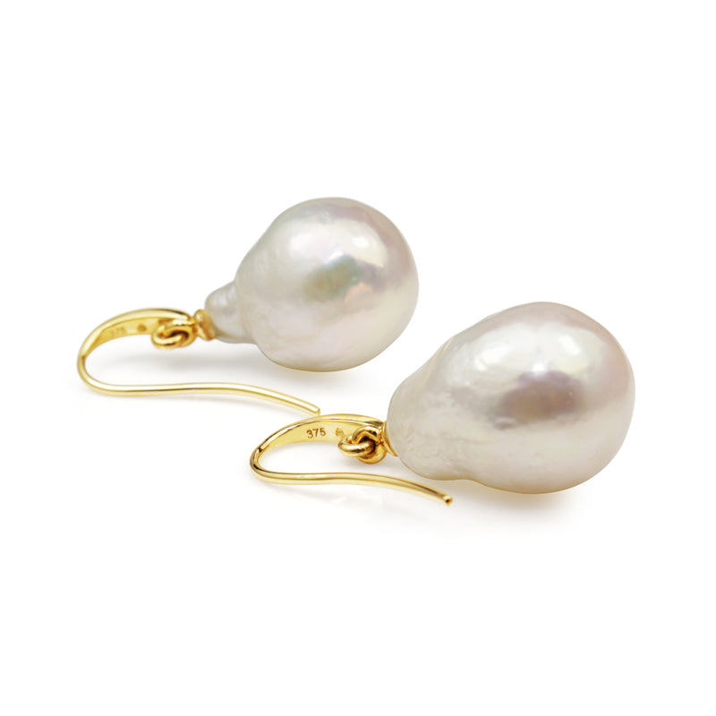 9ct Yellow Gold Fresh Water Baroque Pearl Earrings