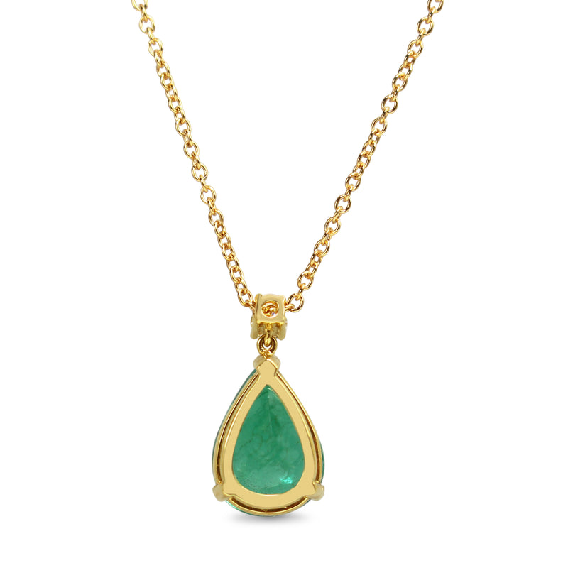 18ct Yellow Gold Pear Shaped Emerald and Diamond Necklace