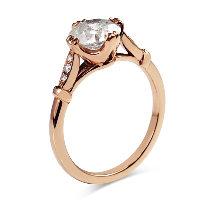 18ct Rose Gold Vintage Style Salt and Pepper Diamond Solitaire Ring