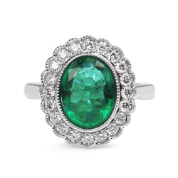 18ct White Gold Emerald and Diamond Daisy Ring