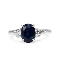 18ct White Gold Oval 2.10 Sapphire and Diamond 3 Stone Ring