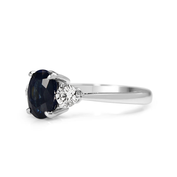18ct White Gold Oval 2.10 Sapphire and Diamond 3 Stone Ring