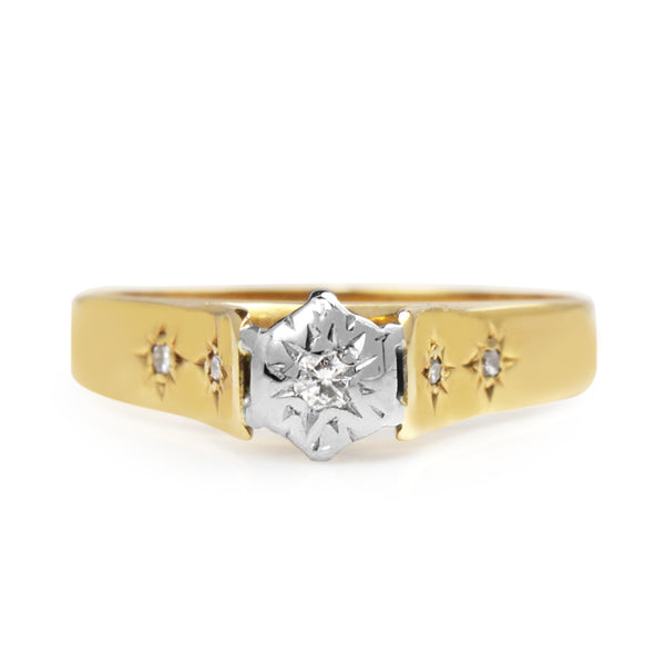 18ct Yellow and White Gold Vintage Solitaire Ring