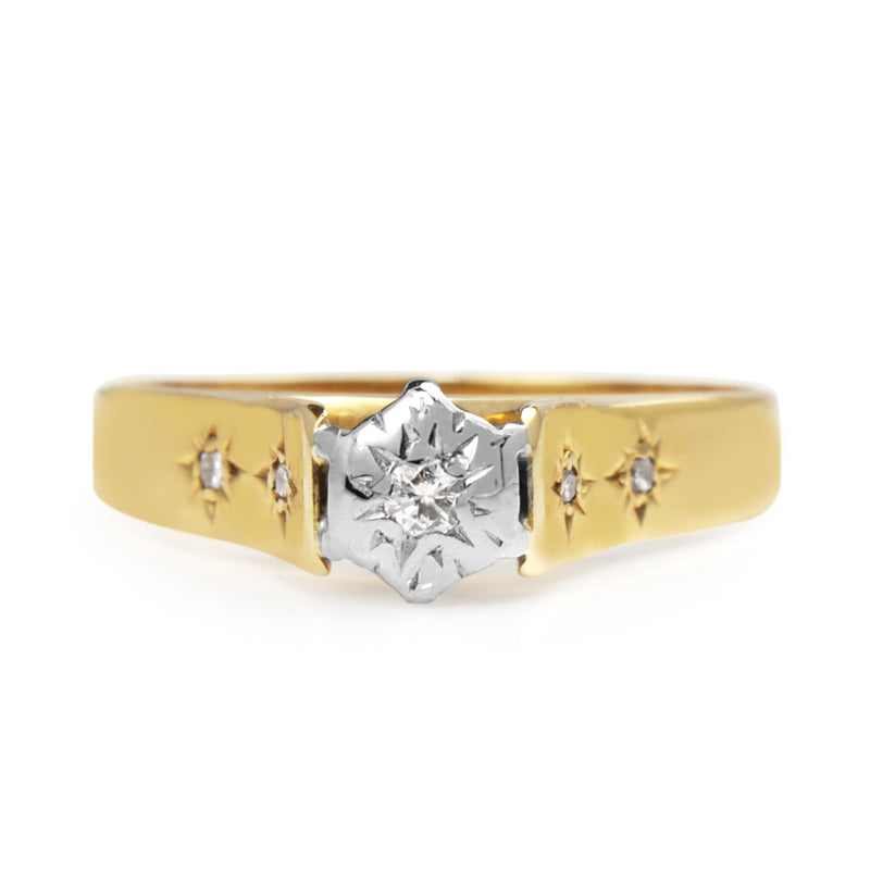18ct Yellow and White Gold Vintage Solitaire Ring