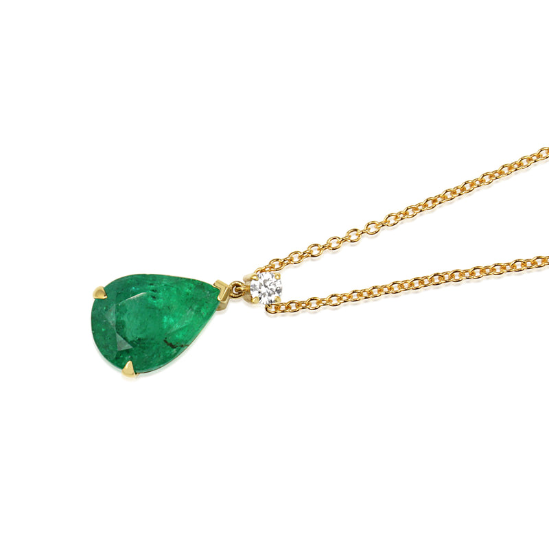 18ct Yellow Gold Pear Shaped Emerald and Diamond Necklace