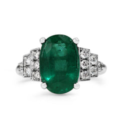 18ct White Gold Deco Style 3.95 Emerald and Diamond Ring