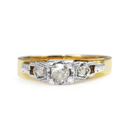 18ct Yellow Gold and White Gold Vintage Old Cut Solitaire Ring