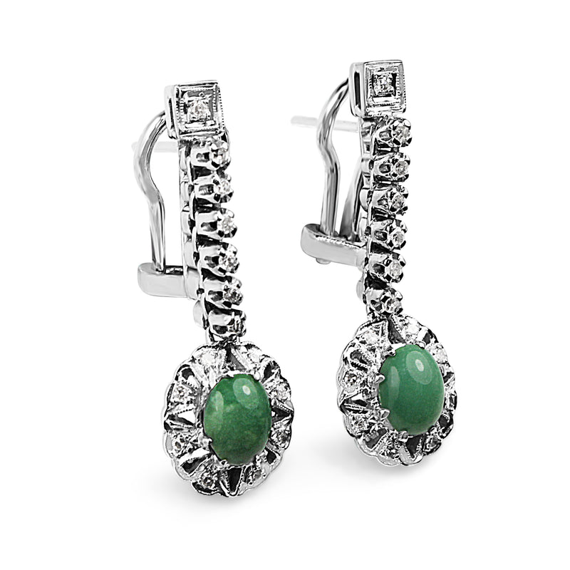 Palladium Art Deco Turquoise and Diamond Drop Earrings