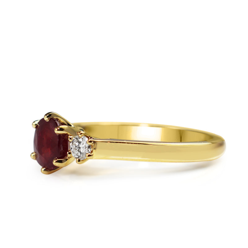 18ct Yellow Gold Ruby and Diamond 3 Stone Ring