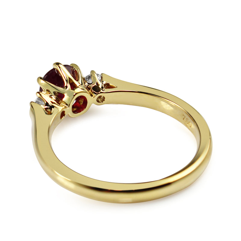 18ct Yellow Gold Ruby and Diamond 3 Stone Ring