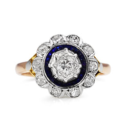 18ct Yellow and White Gold Deco Old Cut Diamond and Enamel Daisy Ring