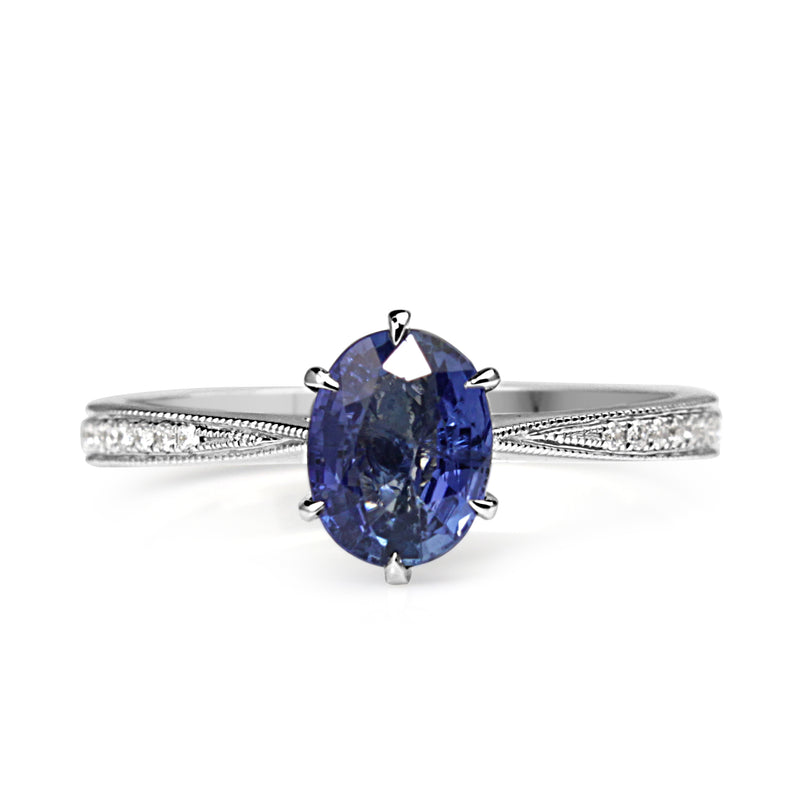 18ct White Gold Sapphire and Diamond Solitaire Ring