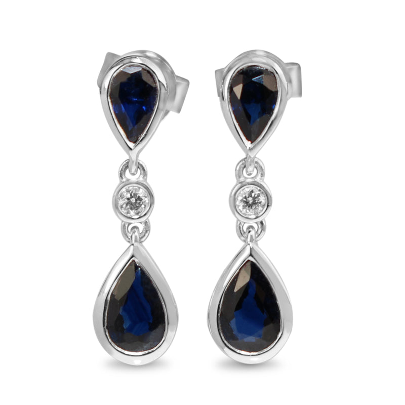 9ct White Gold Teardrop Sapphire and Diamond Earrings