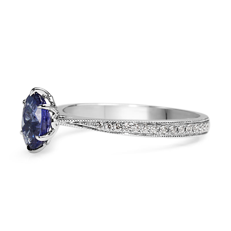 18ct White Gold Sapphire and Diamond Solitaire Ring