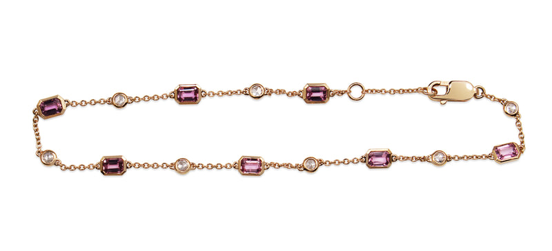 18ct Rose Gold Pink Sapphire and Rose Cut Diamond Bracelet