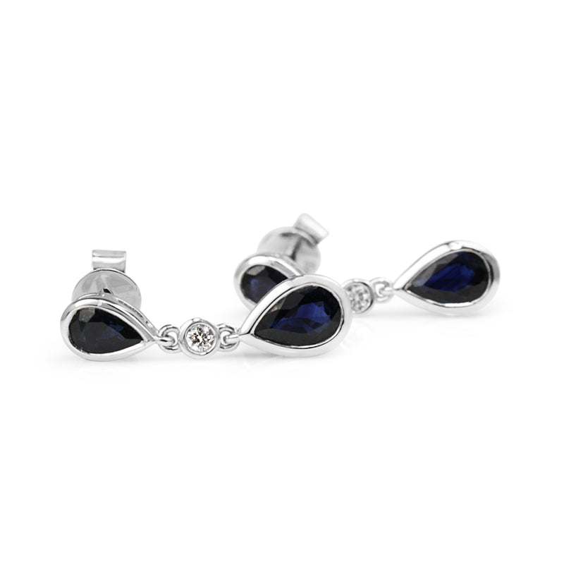 9ct White Gold Teardrop Sapphire and Diamond Earrings