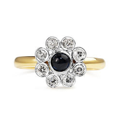 18ct Yellow and White Gold Antique Sapphire and Diamond Daisy Ring