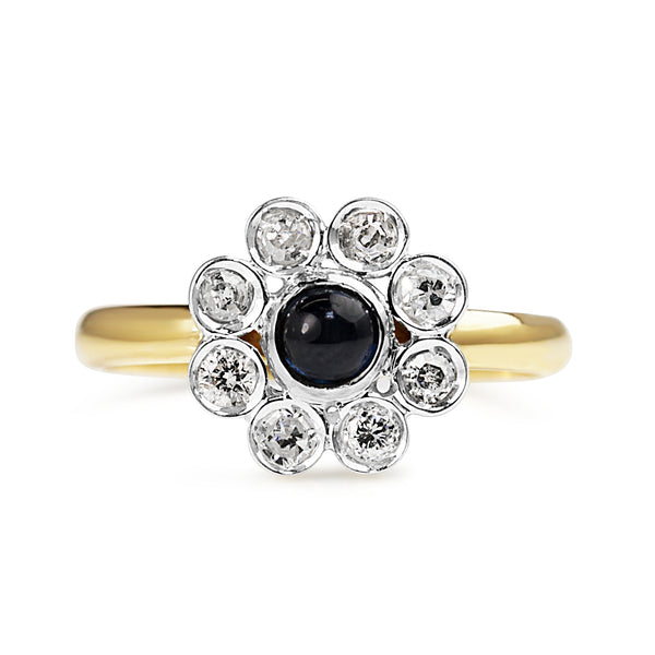 18ct Yellow and White Gold Antique Sapphire and Diamond Daisy Ring