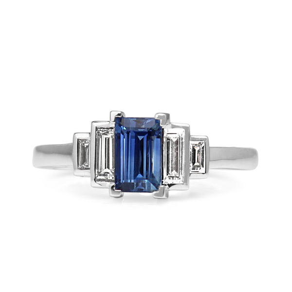 18ct White Gold Baguette Sapphire and Diamond 5 Stone Ring