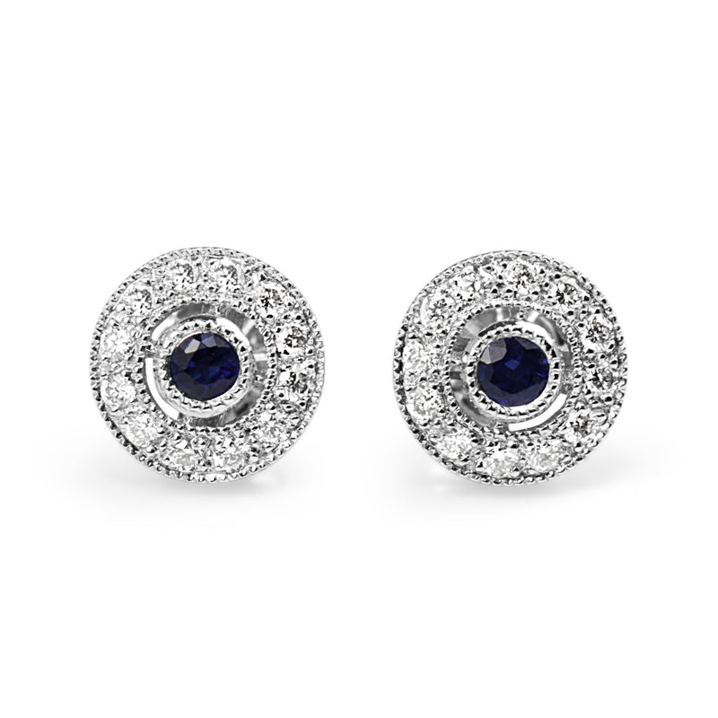 18ct White Gold Sapphire and Diamond Halo Earrings