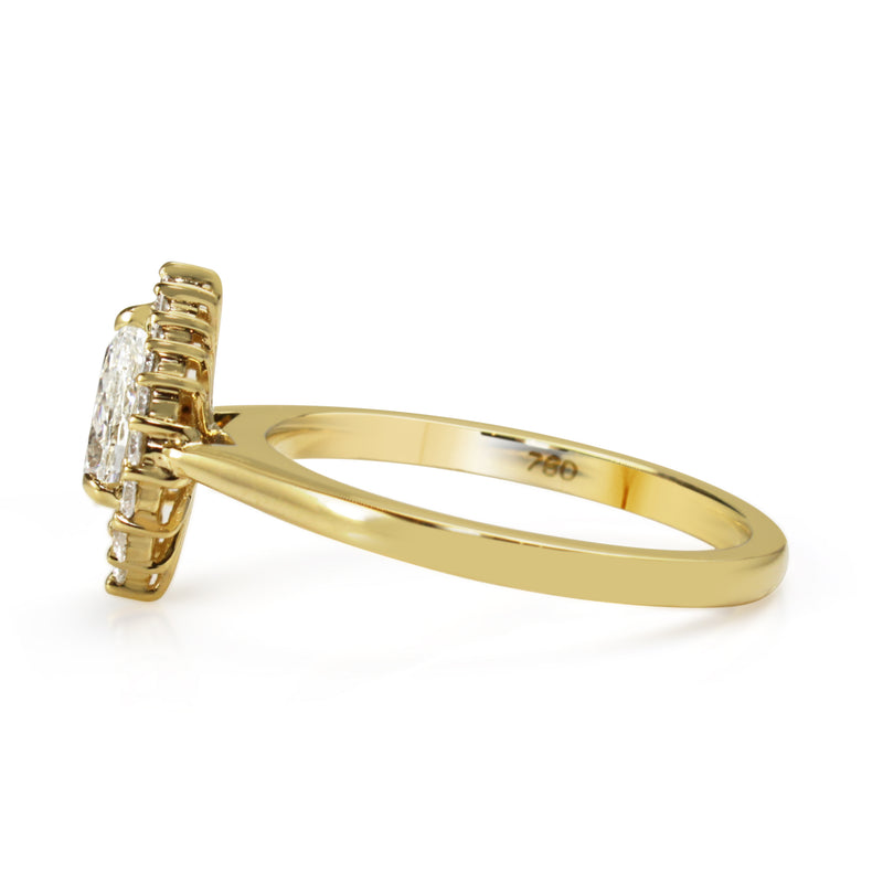 18ct Yellow Gold Graduated Pear Halo Diamond Ring