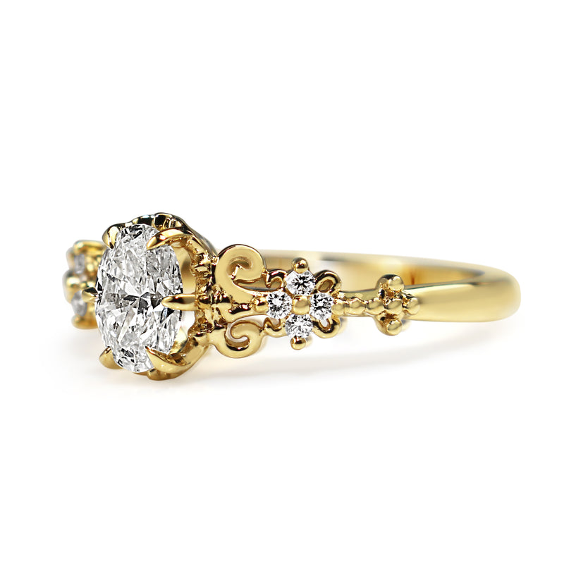 18ct Yellow Gold Vintage Style Oval Diamond Solitaire Ring