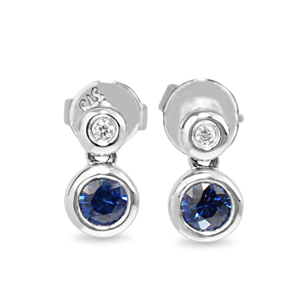 9ct White Gold Sapphire and Diamond Bezel Earrings