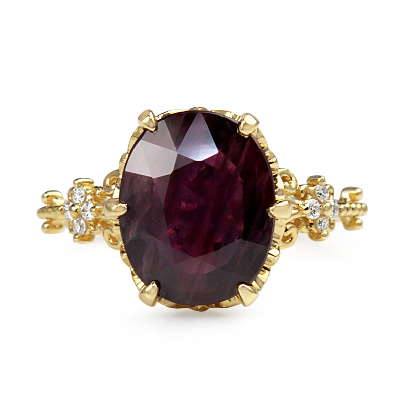 18ct Yellow Gold Vintage Style Ruby and Diamond Ring