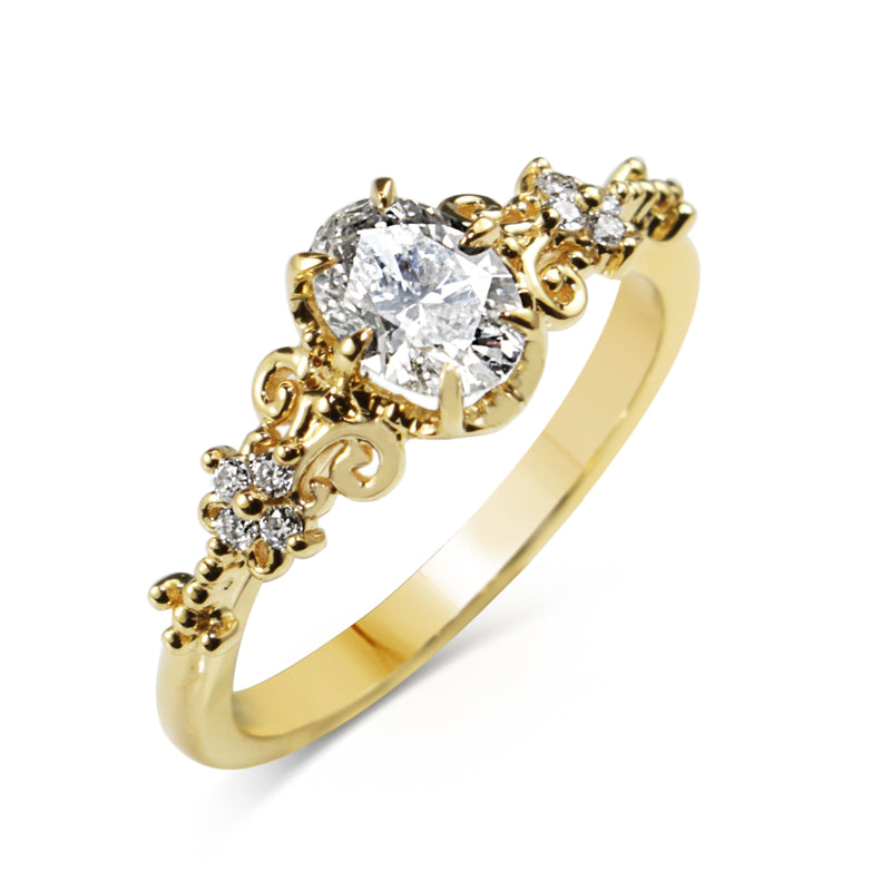 18ct Yellow Gold Vintage Style Oval Diamond Solitaire Ring