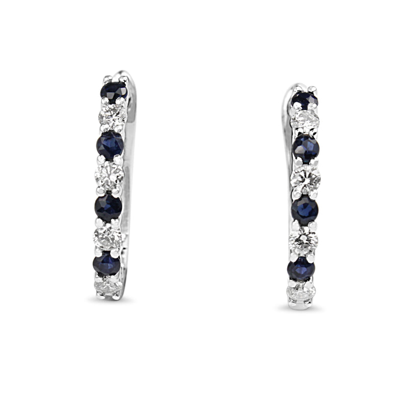 9ct White Gold Sapphire and Diamond Hoop Earrings