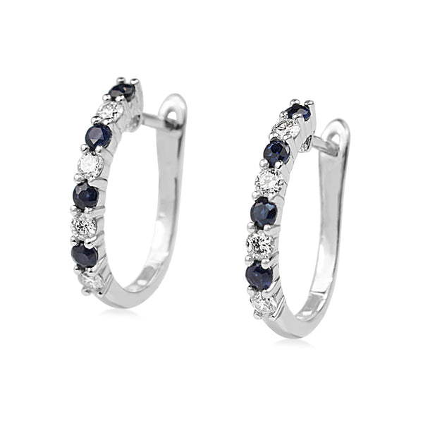 9ct White Gold Sapphire and Diamond Hoop Earrings