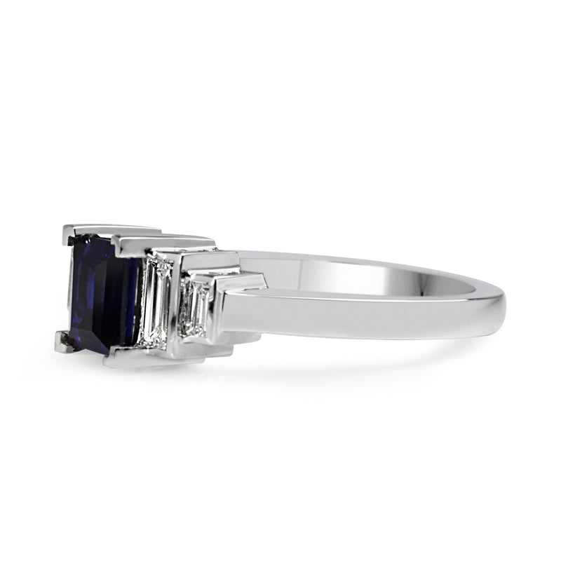 18ct White Gold Sapphire and Baguette Diamond 5 Stone Ring